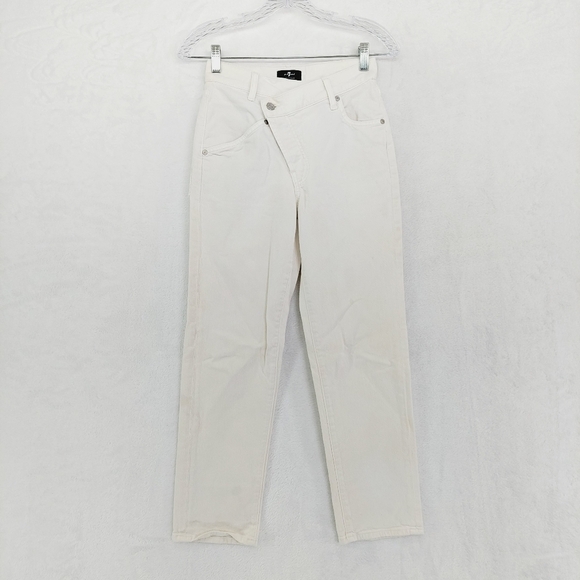 7 for All Mankind Asymetric Straight Leg White Mid Waist Jeans P4959 - Picture 2 of 14